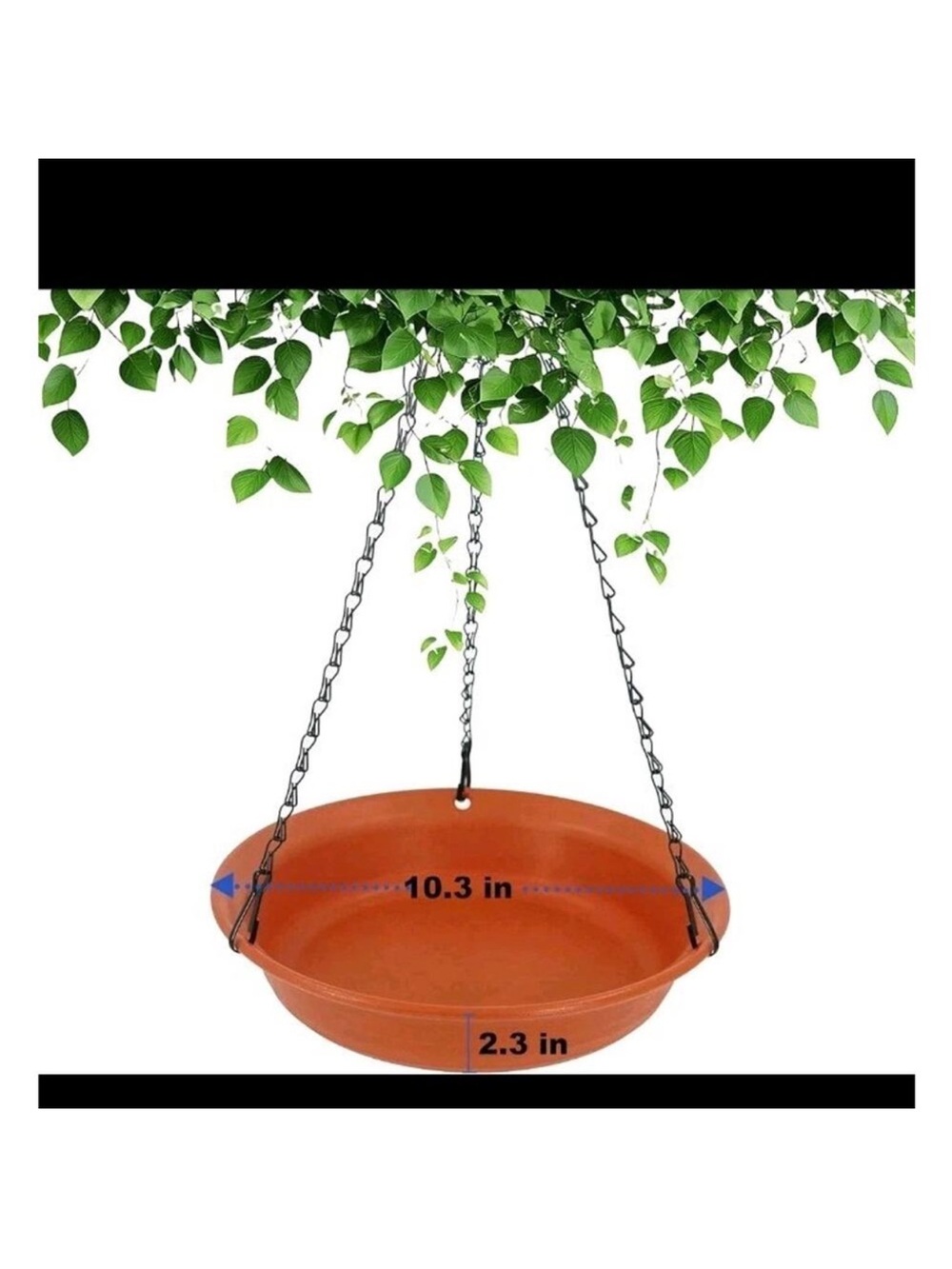 Hanging Terracotta look bird bath or FEEDER plastic bowl with black chains
